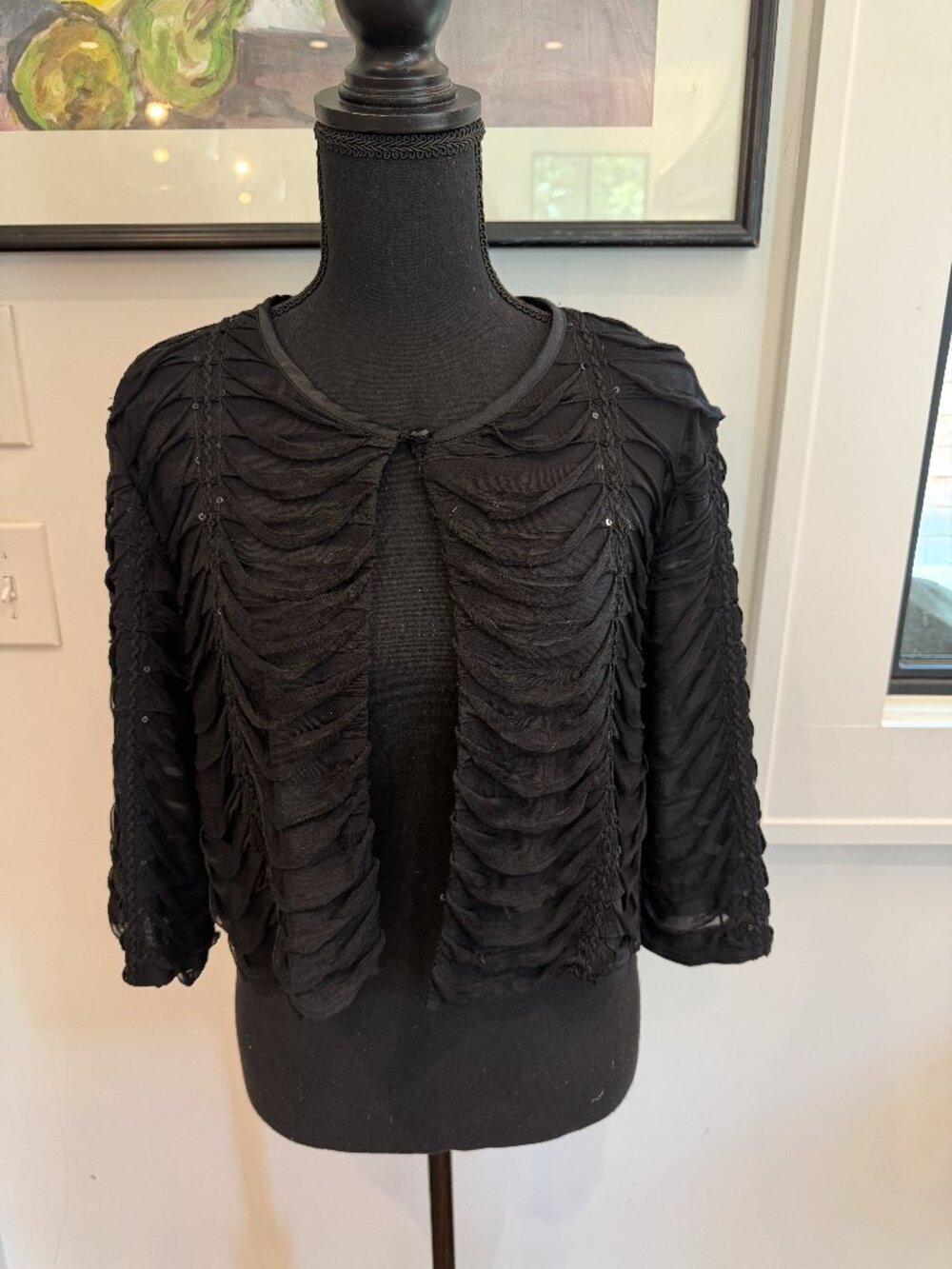 R&M Richards Black Textured Sequin Bolero Shrug Jacket